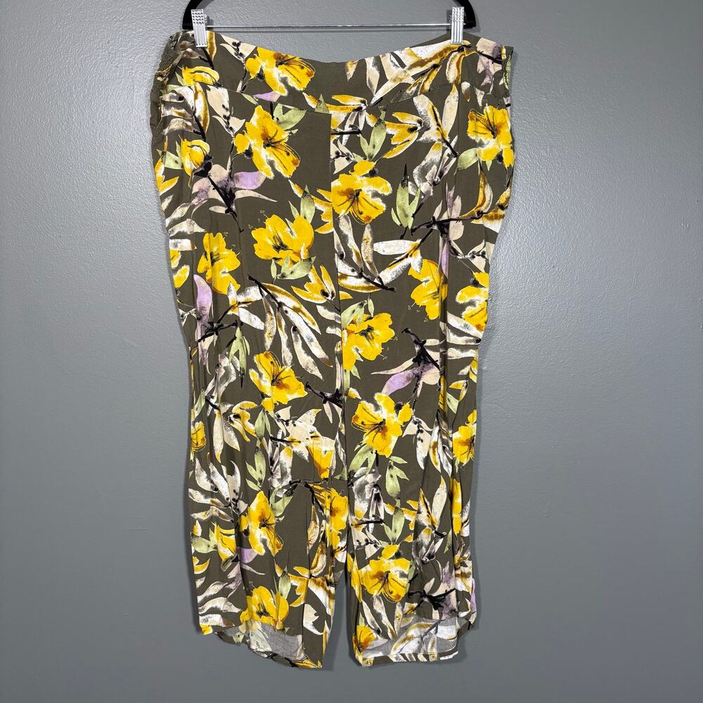 Evri Yellow Floral Ankle Length Bold Pants Elastic Waist - Women's Plus Size 22W
